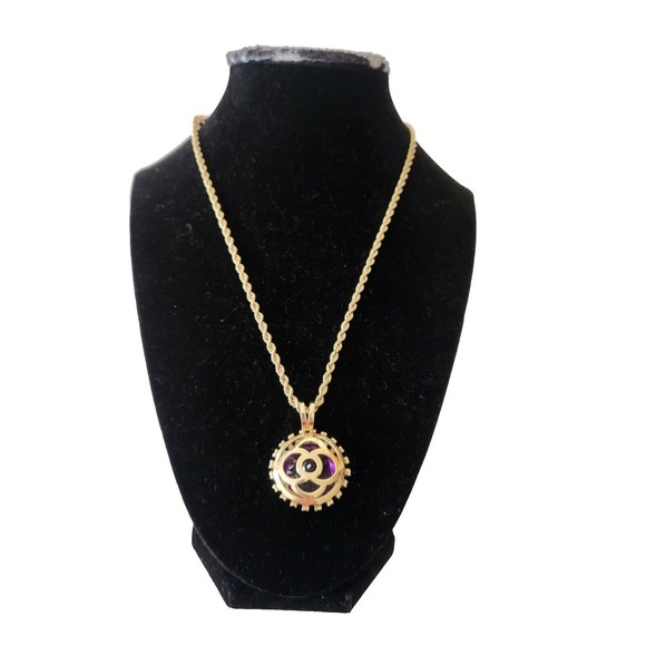 Vintage 14K Yellow Gold 21.2 mm Natural Amethyst Pendant Chain Necklace 20.7 gms - Picture 7 of 9